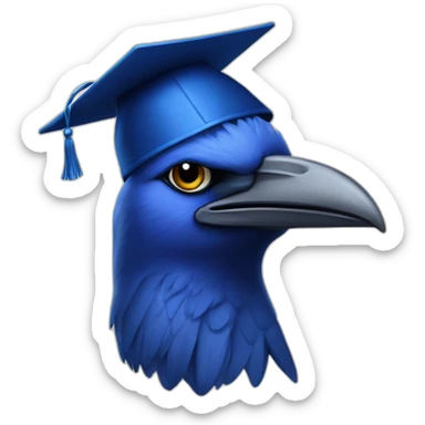 Blue Crow with alumni hat and diploma sticker