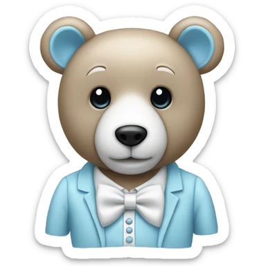 pastel blue teddy bear with a whitebow tie sticker
