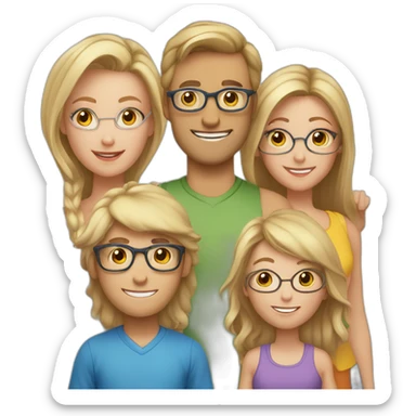 Family of 5 - blonde hair mom, light brown hair dad with glasses, 8 year old blonde girl with glasses, 4year old light brown hair boy and 1 year old light brown hair girl sticker