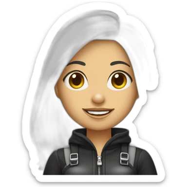 Mujer de piel blanca chiquita de cabello negro a media espalda, vestida con ropa de logística y botas sticker