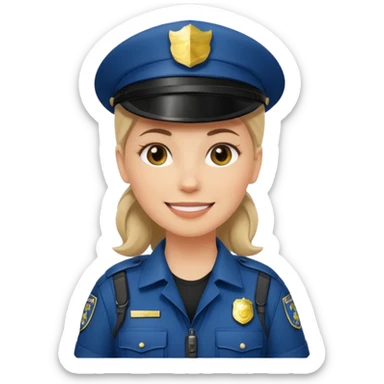 white female police officer wearing a khaki tactical vest, simple facial features, friendly expression sticker