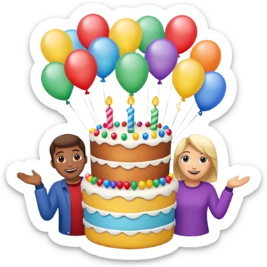 Birthday cake balloons freinds and family sticker