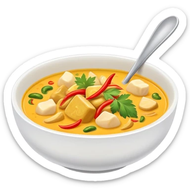 a bowl of thai yellow curry, ultra realistic sticker