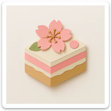Add a cherry blossom flower on top of the sakura cake, keep the paper craft style. sticker