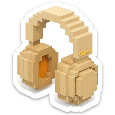 full-size Sony headphones, beige color, isometric view sticker