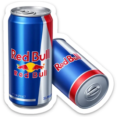 Drink that says redbull and is metal and blue and the letters are red sticker