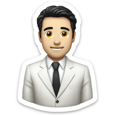 a white guy with black hair with a white suit with a red tie named joe hawley sticker