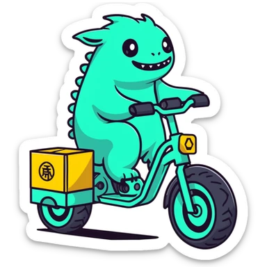 Robust Chinese Monster e-bike for food delivery with insulated food box, chunky tires, large battery sticker