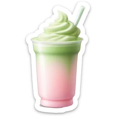 Clear long cup, no handle, with light pink drink, matcha foam on top sticker