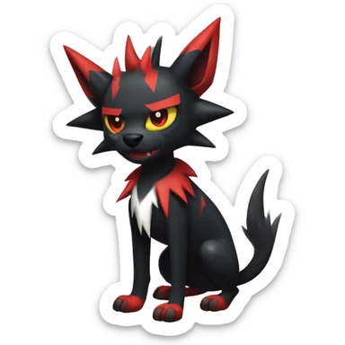 Black Cool Edgy Litten-Houndoom-Luxray Fakémon Digimon with Red and white Edgy markings, full body, outlined sticker