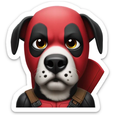 one Deadpool  dog Face with a Deadpool mask sticker