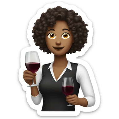 White Woman with curly dark brown hair drinking wine sticker