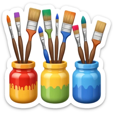paint jars with a brush next to them sticker