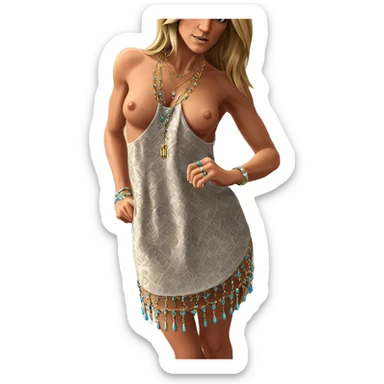 blonde girl indoors with jewelry sticker