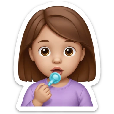 create a baby girl emoji from the 60. with brown hair and with pacifier sticker