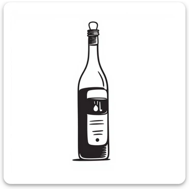 hand drawn doodle style olive oil bottle, sketchy lines, black and white sticker
