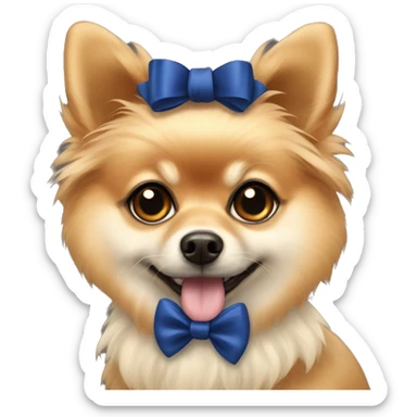 pomerian with a dark blue bow on the head sticker