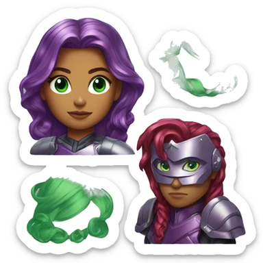 dc comics starfire red hair; purple silver armor; jade green eyes sticker