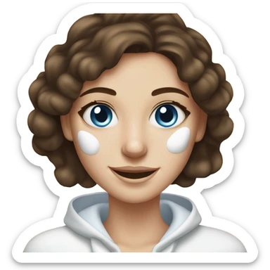 White Skin care on white freackles skin of a brunett blue eyed girl using skin care products  sticker