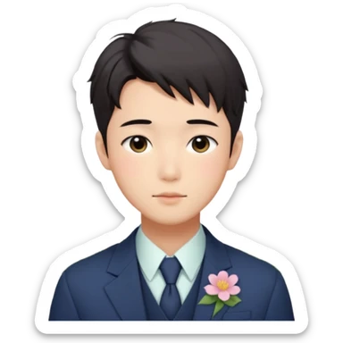 Gorgeous romantic anime style Asian formal modern shojo guy with flowers and blushing face aesthetic trending style cottagecore pastelcore lolicore outside  sticker