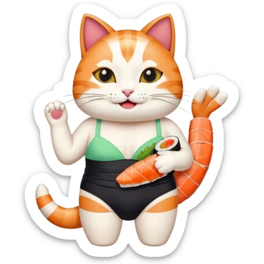 happy cat wearing a swimsuit made out of sushi sticker