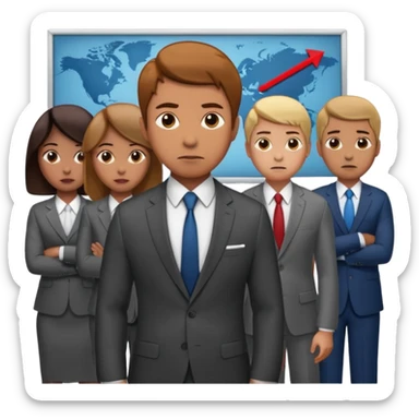 Create a realistic emoji of a person making some decisions in front of a grounp while standing in a office sticker