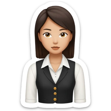 brunette asian woman in white shirt and black women's vest sticker