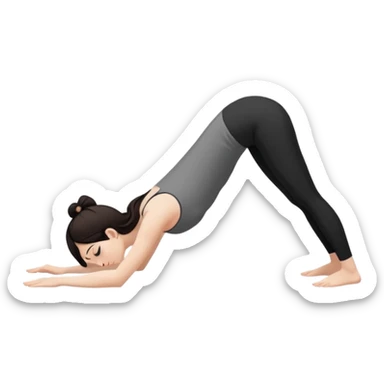 Девушка белокожая в позе собака мордой вниз, с длинными темными волосами, в белом топе, в черных лосинах, с черными ресницами sticker