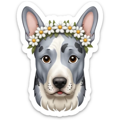 blue Merle Great Dane with a flower crown  sticker