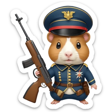 cute guinea pig dressed as a soldier, holding a small rifle sticker