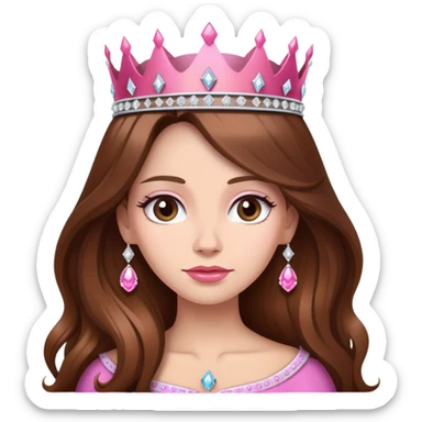 Queen, brown long hair, pink crown with diamonds sticker