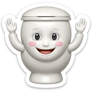 arafed toilet with a smile on the lid and arms sticker