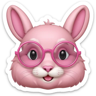 Pink bunny with big circular glasses, smiling, half body sticker