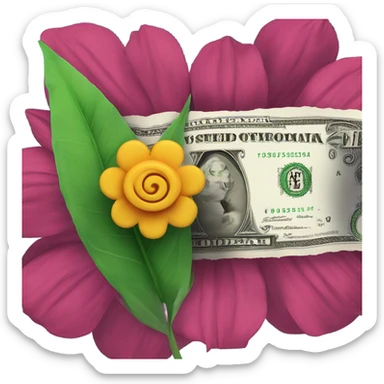 Rolled up dollar bil next to flower sticker