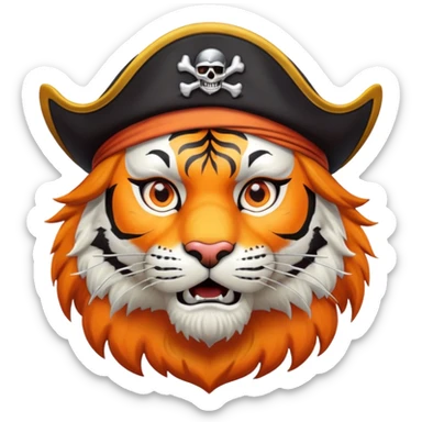 Tiger pirate captain with hat and eye patch sticker