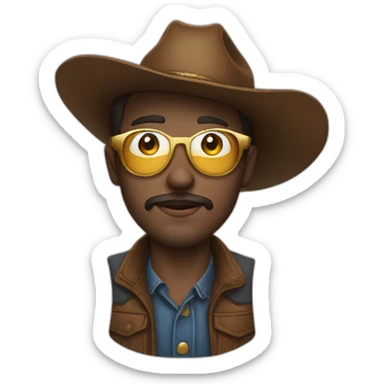 Realistic man with golden glasses, blue eyes, and brown hair, with a cowboy hat sticker
