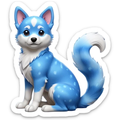 cinematic-[australian catle dog]-realistic-full-body-sitting-emoji,-tail-resting-loosely-beside-its-paws,-head-tilted-dramatically,-sleek-[vibrant-blue-speckle-fur]-fur,-simplified-yet-realistic-focused-features,-highly-detailed,-glowing-with-an-almost-sarcastic-glow sticker
