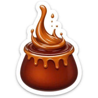 small dollop or swirl of thick glossy barbecue sauce in deep reddish-brown color with subtle caramel tones, smooth texture with gentle peaks, slightly sticky rich appearance, soft lighting, subtle shadows, emoji scale sticker