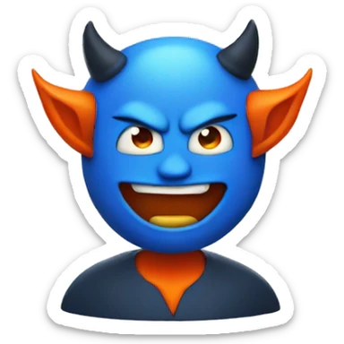 Create a small devil character with a blue body and an orange head.  sticker