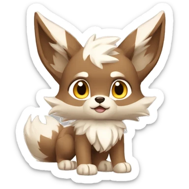 Brown Beige White Cartoon Chibi Wolf Eevee Lycanroc Full Body sticker