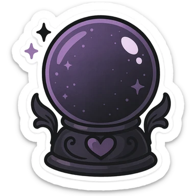 gothic black and purple crystal ball, cute and magical, chibi style sticker