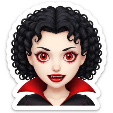 vampiro, cabelos cacheados pretos, pele pálida, olhos vermelhos, sexo feminino sticker