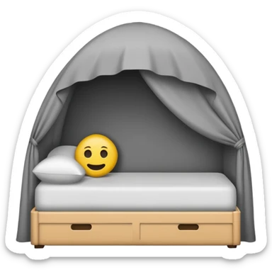 Minimalist emoji-style sticker of a bed with a covered figure and something strange peeking out from underneath. Grayscale only, simple icon.

 sticker