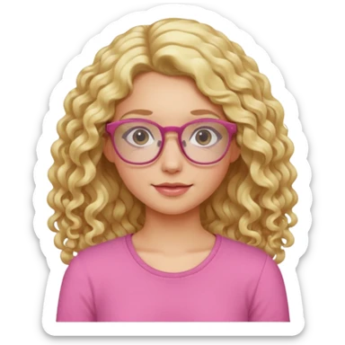 blond girl with glasses long curly hair pink top sticker