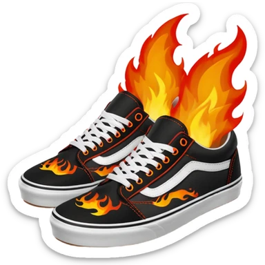 Vans shoes black skate and fire in front logo write irish khan on fire sticker