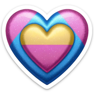 glitter heart with tri-color pink, yellow, blue sticker