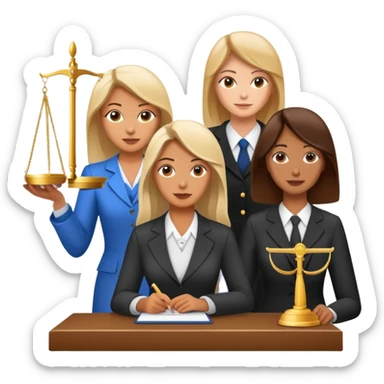female notary with justice scale helping another woman sticker