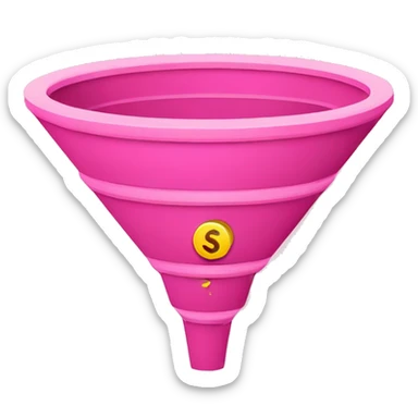 pink sales funnel with 5 levels where people fall in widest level and money fall out from smallest one sticker