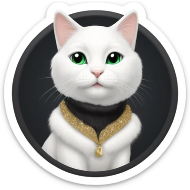 White CAT wearing a Black fur coat  sticker
