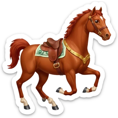 red horse agressive running money on on the saddle transparent background sticker